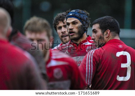 MILAN, ITALY - OCTOBER 28: Amateur rugby league in Milan, October 28,2010. Players muddy faces during the match between A.S.R. Rugby Milano vs Biella Rugby Club.