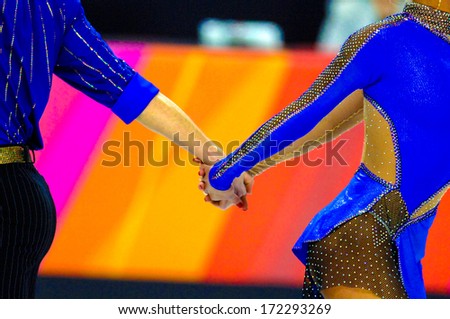 TURIN, ITALY - MARCH 28: Couple dancing during Figure Ice Skating competition of the  Winter Olympic Games in Turin, March, 28, 2006.