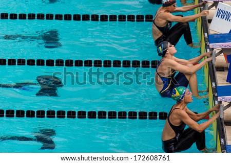 ROME-ITALY- JUNE 13: Female swimmers at the starting blocks during the International Swimming Championship \