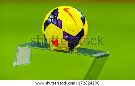 MILAN, ITALY - JANUARY 15: Official soccer ball of the Italian Serie A Soccer League, at the San Siro stadium in Milan January 15,2014.