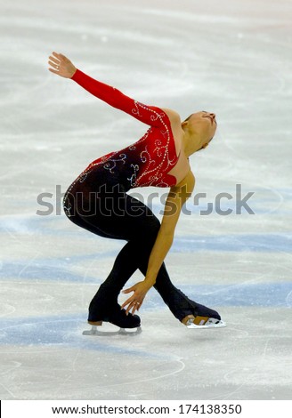 TURIN, ITALY - FEBRUARY 24, 2006: Sarah Meier (Switzerland) performs during the Winter Olympics female\'s final of the Figure Ice Skating.