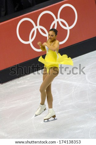 TURIN, ITALY - FEBRUARY 22, 2006: Sarah Meier (Switzerland) performs during the Winter Olympics female\'s competition of the Figure Ice Skating.
