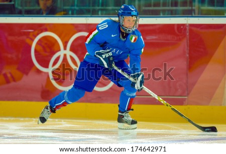 TURIN, ITALY-FEBRUARY 13, 2006: Female Ice Hockey Italian player, during the Winter Olympic Games of Turin 2006.