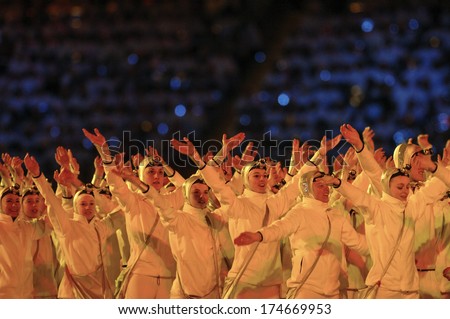 TURIN, ITALY-FEBRUARY 11, 2006: Dancers during the Opening ceremony of the Winter Olympic Games of Turin 2006.