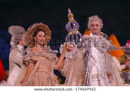 TURIN, ITALY-FEBRUARY 11, 2006: Actors performing during the Opening ceremony of the Winter Olympic Games of Turin 2006.
