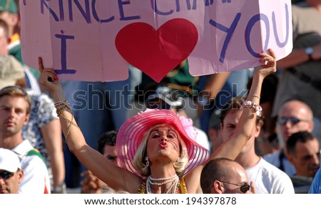 MARSEILLE, FRANCE-OCTOBER 07, 2007: supporter woman sending kisses during the match Fiji vs South Africa, of the Rugby World Cup France 2007, in Marseille.