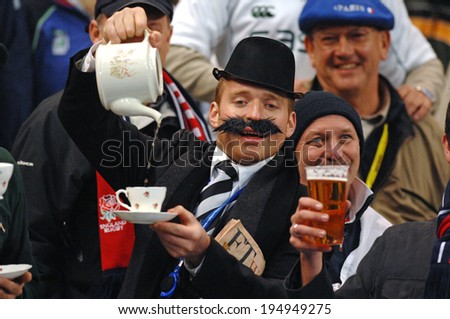 PARIS, FRANCE-OCTOBER 21, 2007:  english rugby fans serving tea for fun, during the final England vs South Africa, of the Rugby World Cup, France 2007, in Paris