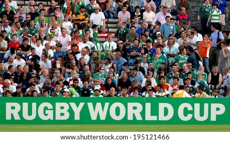 BORDEAUX, FRANCE-SEPTEMBER 09, 2007: rugby fans watching the match Ireland vs Namibia, of the Rugby World Cup, France 2007, in Bordeaux.