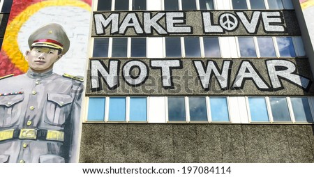 BERLIN, GERMANY-MAY 31, 2014: graffiti say \