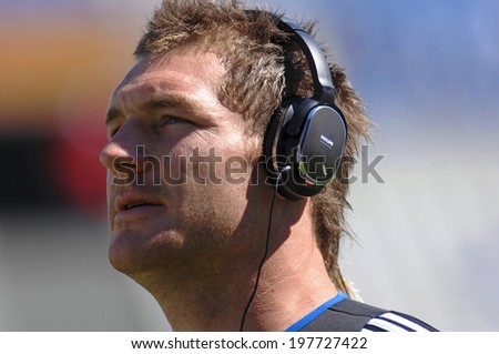 MARSEILLE, FRANCE-SEPTEMBER 08, 2007: new zealand rugby player with earphone before the rugby match Italy vs New Zealand, during the Rugby World Cup of France 2007, in Marseille.