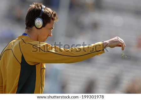 MARSEILLE, FRANCE-OCTOBER 06 2007: australian rugby player listening to earphones before the match Australia vs England, of the Rugby World Cup, in Marseille.
