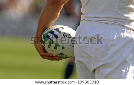 MARSEILLE, FRANCE-OCTOBER 06 2007: england rugby player holds the ball, during the match Australia vs England, of the Rugby World Cup, in Marseille.