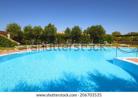 MURTA MARIA JULY-16, 2014: open air swimming pool of a touristic resort, in Murta Maria.