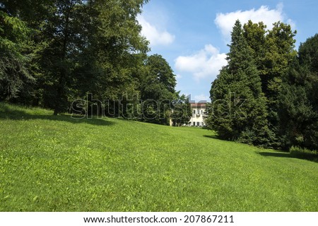 LENTATE SUL SEVESO, JULY-25, 2014: panoramic view of the forest park at the retirement home Villa Cenacolo, in Lentate sul Seveso.
