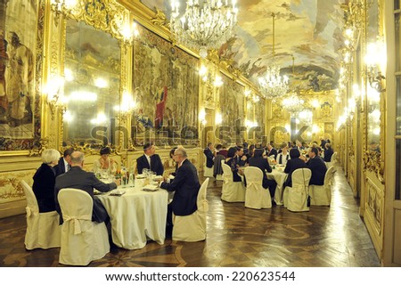 MILAN, ITALY-SEPTEMBER 28,2014: gala dinner on the golden vintage Tiepolo room of Clerici palace, in Milan