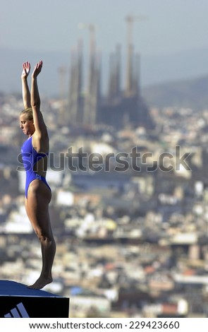 BARCELONA, SPAIN-JULY 16, 2003: italian diver Tania Cagnotto on the platform during the final of the Swimming World Championship, in Barcelona.