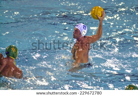 BARCELONA, SPAIN-SEPTEMBER 07, 1999: italian water polo player Alberto Angelini in action during the World Water Polo Championship, in Barcelona.