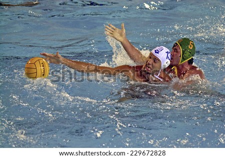 BARCELONA, SPAIN-SEPTEMBER 07, 1999: italian water polo player in action during the World Water Polo Championship, in Barcelona.