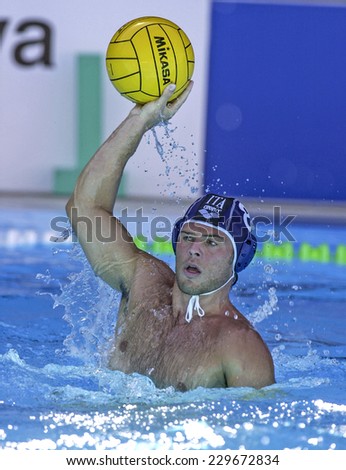 BARCELONA, SPAIN-JULY 16, 2003: italian water polo player Alberto Angelini in action during the World Water Polo Championship, in Barcelona.