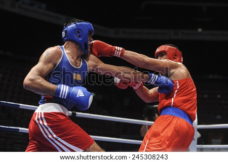 MILAN, ITALY-SEPTEMBER 07, 2009: non professional boxe match pulev vs abed elghani of the boxe amateur world championship, in Milan