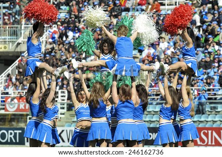 ROME, ITALY-MARCH 20, 2008: italian cheerleaders perform at the Flaminio stadium before the start of the rugby Six Nations match, Italy vs France, in Rome