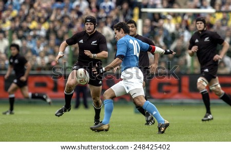 ROME, ITALY-NOVEMBER 13, 2004: all blacks rugby players in action during the rugby test match Italy vs New Zealand, in Rome.