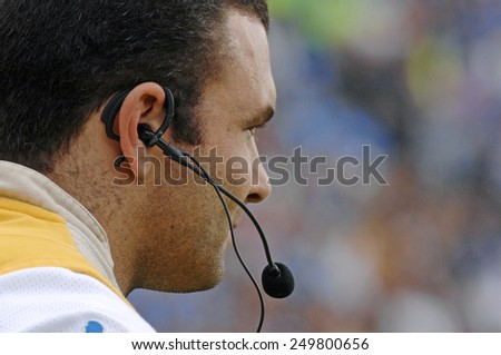 ROME, ITALY-MARCH 15,2008: rugby assistant coach wearing earphone and microphone during the Six Nations rugby tournament match Italy vs Scotland, in Rome.