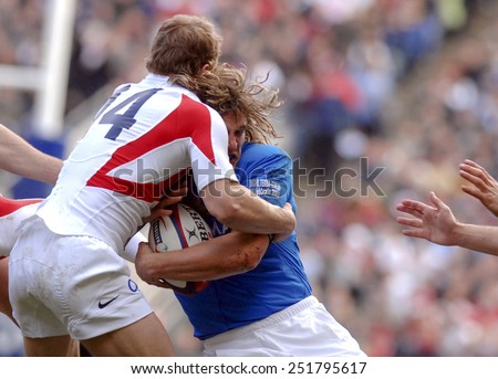 LONDON, ENGLAND-MARCH 18, 2007: italian rugby player Mirco Bergamasco in action  during the Six Nations rugby match England vs Italy, in London.