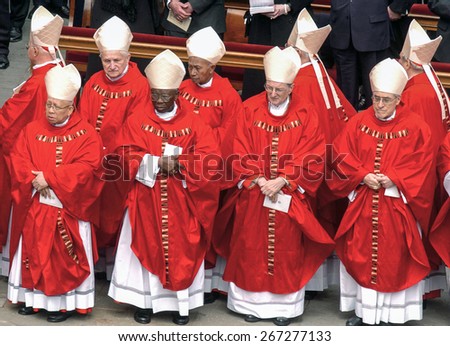 ROME, ITALY-AUGUST 19, 2005: catholic cardinals from all over the world attending the funeral of Pope John Paul II, at Vatican City, in Rome.