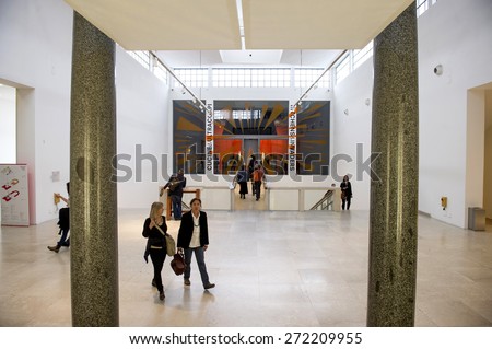 MILAN, ITALY-APRIL 17, 2015: interior of the architecture, design and arts museum La Triennale, in Milan.