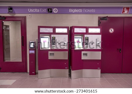 MILAN, ITALY-APRIL 27, 2015: new self service ticket machine of the lilac metro station number 5, in Milan.