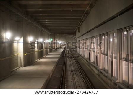 MILAN, ITALY-APRIL 27, 2015: train tunnel of the new lilac metro station number 5, in Milan.