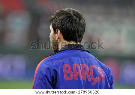 MILAN, ITALY-APRIL 23, 2009: FC Barcelona soccer player Lionel Messi portrait at the San Siro soccer stadium during the UEFA Champions League match AC Milan vs FC Barcelona, in Milan.