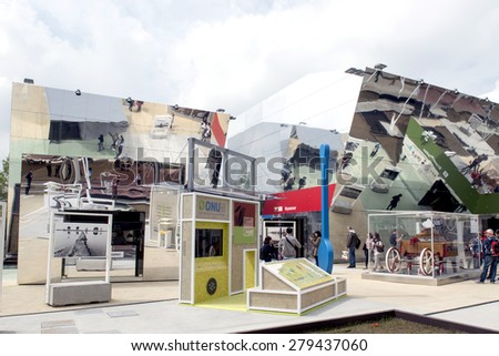 MILAN, ITALY-MAY 04, 2015: futuristic pavillon architectural design of the EXPO 2015. Food is the main topic of this Italian edition, in Milan.
