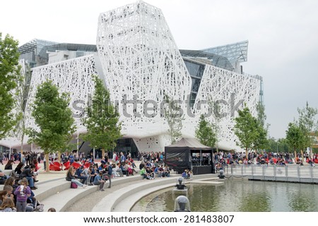 MILAN, ITALY-MAY 04, 2015: Architectural design of the Italian pavillion at EXPO 2015, in Milan.