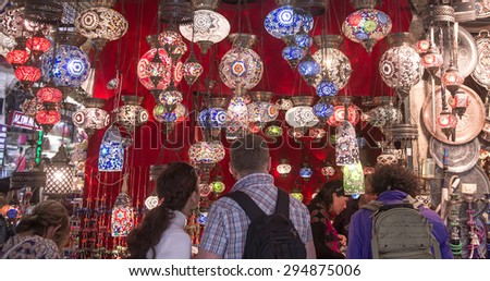 ISTANBUL, TURKEY-MAY 30, 2015: indoor lamp shop of the old traditional market Gran Bazaar, in Istanbul.