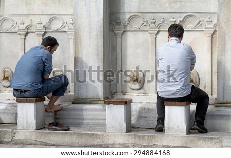 ISTANBUL, TURKEY-MAY 30, 2015: ablution outside a mosque, in Istanbul.