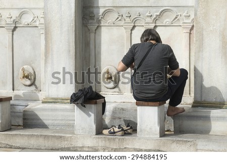 ISTANBUL, TURKEY-MAY 30, 2015: ablution outside a mosque, in Istanbul.