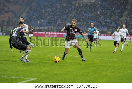 MILAN, ITALY-NOVEMBER 07, 2015: AC Milan soccer player Alessio Cerci in action during the italian soccer match AC Milan vs Atalanta at the San Siro stadium, in Milan.