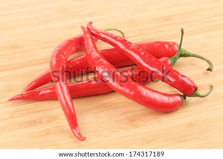 close up of spicy pepper on cutting board. Isolated on a white background.