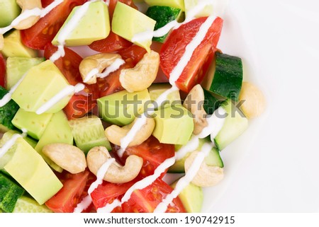 Close up of fitness salad. Whole background.