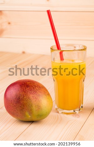 mango juice with mango in the closeup on green background