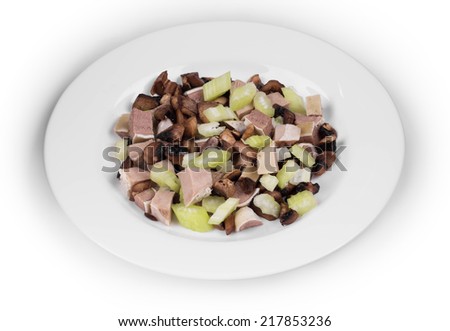 Delicious salad with beef tongue in the closeup isolated as haute cuisine