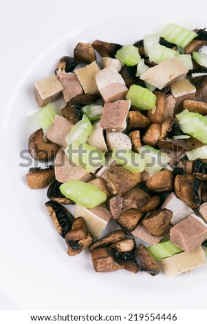 Delicious salad with beef tongue in the closeup isolated as a haute cuisine