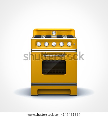 orange vintage retro stove in front view