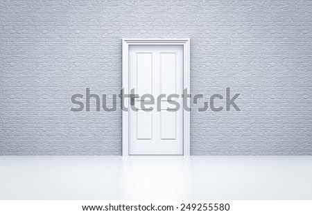 closed door with white brick wall concept