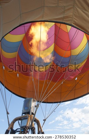 Fire and inside view of hot air balloon prior to launch