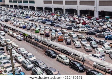 BANGKOK, 01/08/2014 : Busy morning of Bangkok BTS train parking lot at Chatuchak station in Bangkok,Thailand on 1 August 2014.