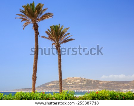 God, Fatherland, King caption on the Mountain in Agadir, Morocco.