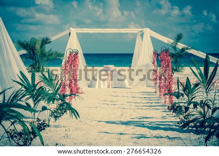 Beautiful vintage wedding altar on caribbean beach
